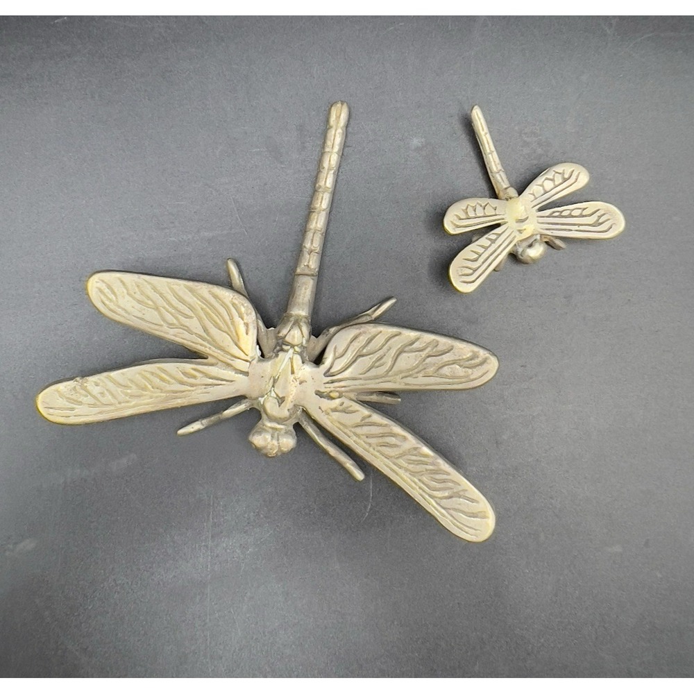 PEWTER DRAGONFLY Figurine with Baby Paperweight Garden Friends Silver ~ Set Of 2 - Picture 2 of 5